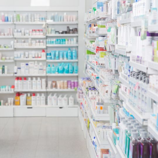 Shelves in pharmacy